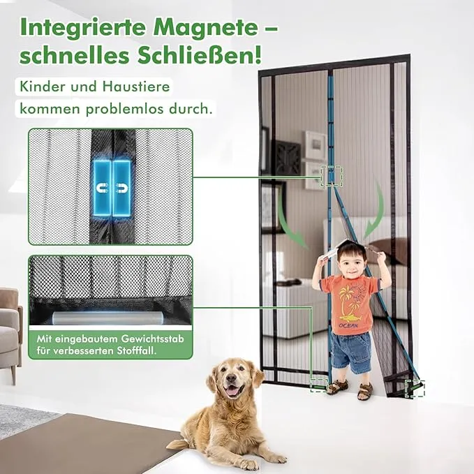 Sekey Magnet Fliegengitter für Balkontür – Selbstklebender Insektenschutz ohne Bohren, zuschneidbar & vielseitig einsetzbar (Schwarz)