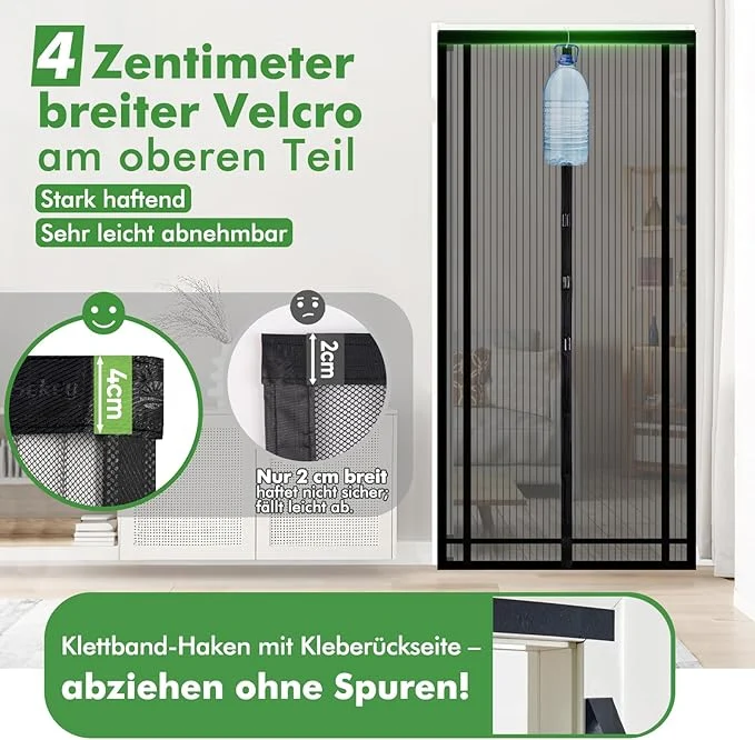 Sekey Magnet Fliegengitter für Balkontür – Selbstklebender Insektenschutz ohne Bohren, zuschneidbar & vielseitig einsetzbar (Schwarz)