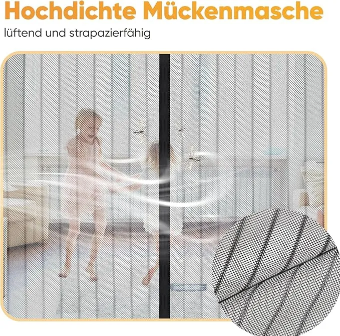 Sekey Fliegengitter Tür, Magnetisch, Reißfest, Ohne Bohren, Lichtdurchlässiger Insektenschutz mit 4 cm Klettband, Wetterfest & Langlebig, Schwarz