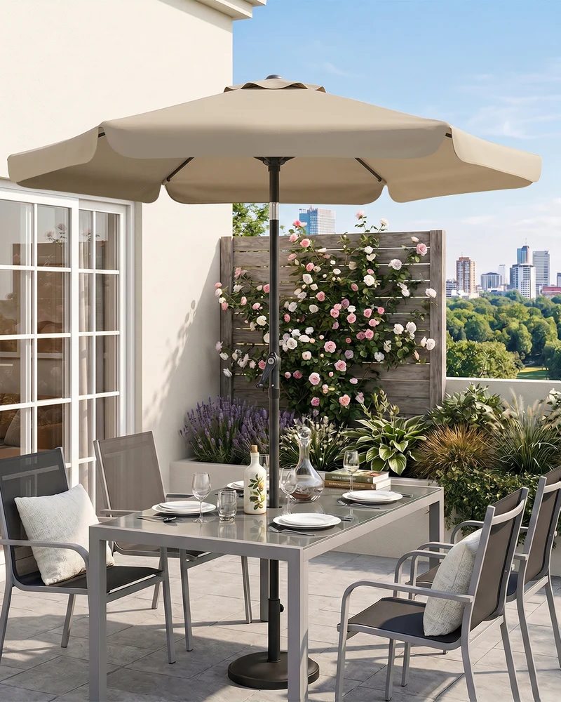 Sekey Sonnenschirm Ø200 cm rund mit Kurbel & Knickfunktion – Balkon Sonnenschirm UV50+, wetterfest & stabil für Terrasse, Garten & Camping