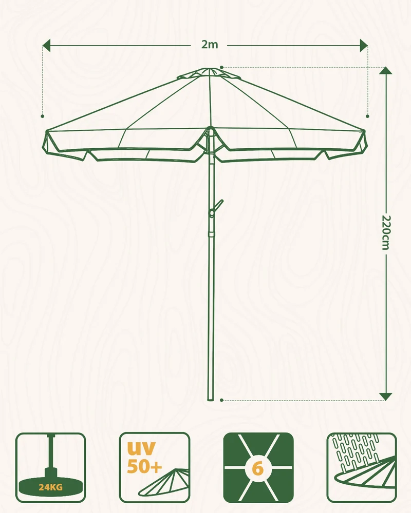 Sekey Sonnenschirm Ø200 cm rund mit Kurbel & Knickfunktion – Balkon Sonnenschirm UV50+, wetterfest & stabil für Terrasse, Garten & Camping