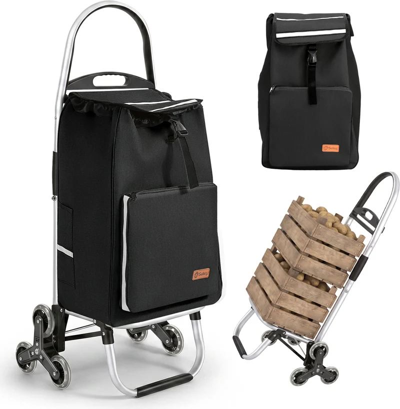 Sekey Einkaufstrolley 3-in-1 klappbar – 50L Einkaufswagen mit Kühlfach, Treppensteiger-Rädern & Sackkarren-Funktion, Aluminium