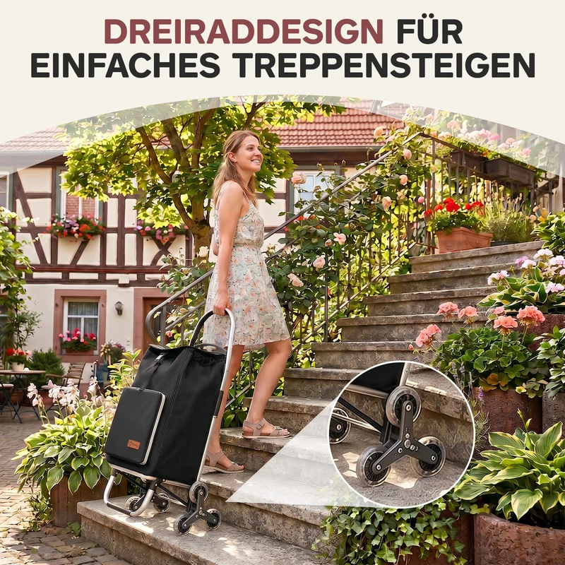 Sekey Einkaufstrolley 3-in-1 klappbar – 50L Einkaufswagen mit Kühlfach, Treppensteiger-Rädern & Sackkarren-Funktion, Aluminium