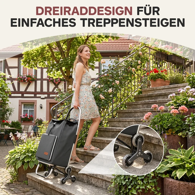 Sekey Einkaufstrolley 3-in-1 klappbar – 50L Einkaufswagen mit Kühlfach, Treppensteiger-Rädern & Sackkarren-Funktion, Aluminium