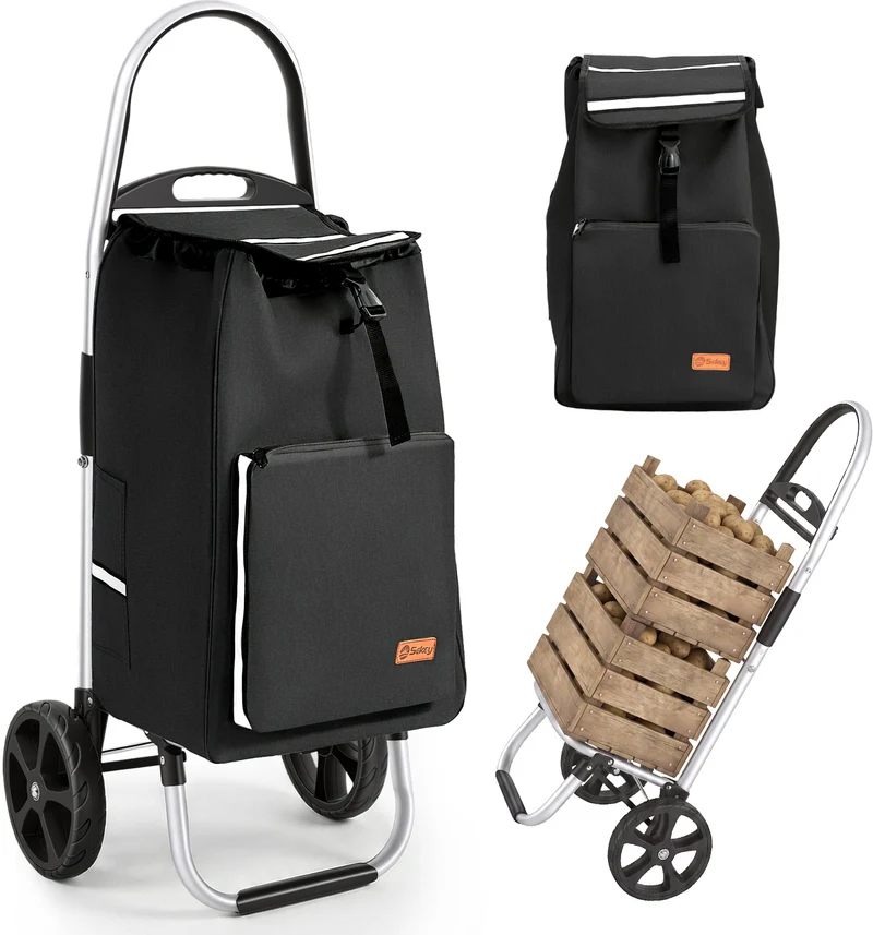 Sekey Einkaufstrolley 3-in-1 klappbar – 50L Einkaufswagen mit Kühlfach, großen Rädern & Sackkarren-Funktion, leichtes Aluminium