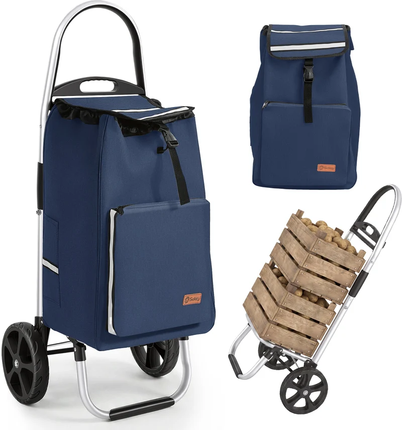 Sekey Einkaufstrolley 3-in-1 klappbar – 50L Einkaufswagen mit Kühlfach, großen Rädern & Sackkarren-Funktion, leichtes Aluminium