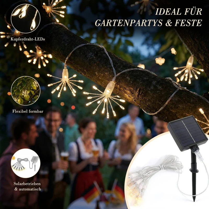 Salcar LED Solar Feuerwerk Lichterkette Außen – 75 LEDs, 8 Modi, Warmweiß Garten- & Weihnachtsdeko
