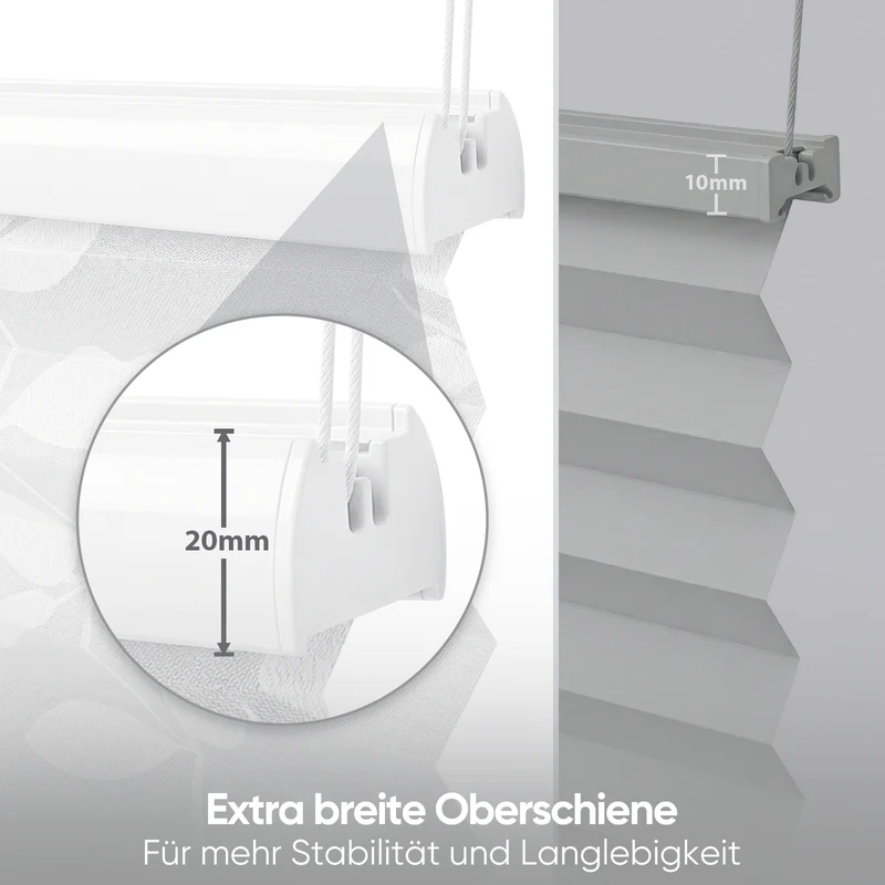 Sekey Klemmfix Plissee ohne Bohren – freihängend, verstellbare Spannung, 1,5 cm Alu-Schiene, Muster