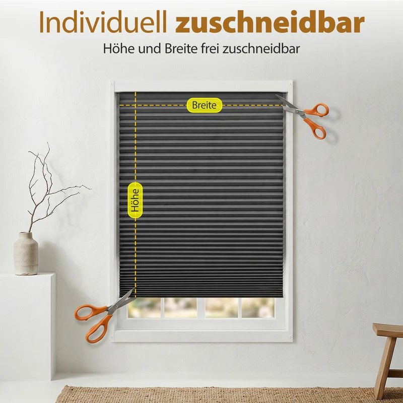 Sekey Klebefix Plissee 2er Set ohne Bohren – Schlichtes Grau, Dachfenster Plissee, höhenverstellbar & kürzbar, Sonnenschutz & UV-Schutz