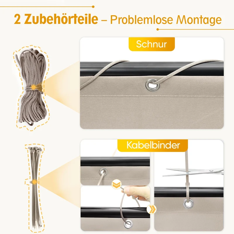 Sunula Balkon Sichtschutz, blickdicht, PES Balkonverkleidung, Windschutz, ohne Bohren, mit Nylon-Kabelbinder und Kordel, patentierte reißfeste Ösen, wetterfest, taupe