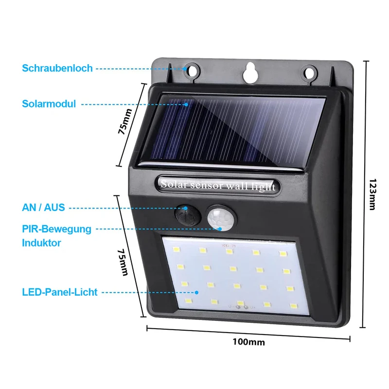 Salcar Solar Wandleuchten mit Bewegungsmelder, 800 Lumen, Warmweiß, IP44 Wasserdicht – Solarlampen für Außenbereich, Garten, Balkon, Terrasse