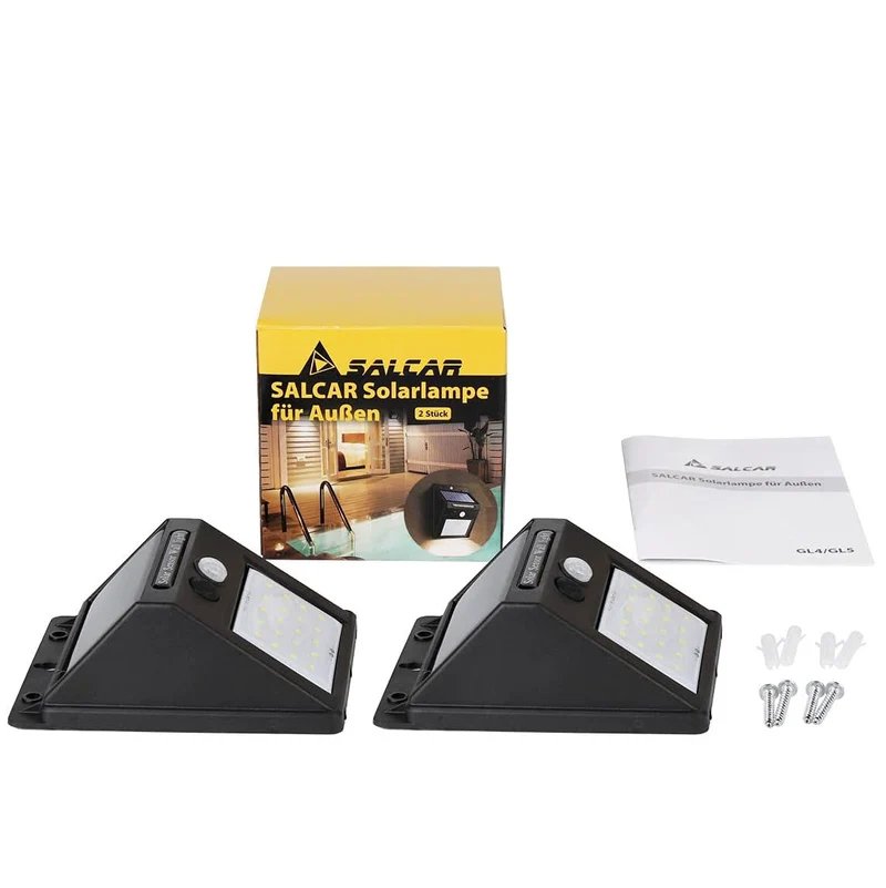 Salcar Solar Wandleuchten mit Bewegungsmelder, 800 Lumen, Warmweiß, IP44 Wasserdicht – Solarlampen für Außenbereich, Garten, Balkon, Terrasse
