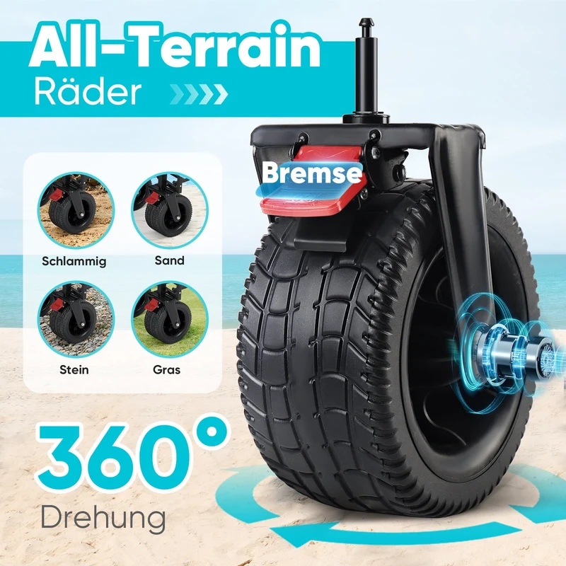 Sekey Faltbarer Bollerwagen 400 L, Extra Lang (110 cm), 200 kg Tragkraft, Schwerlast Transportwagen mit Geländerädern & Getränkehalter – Für Strand, Camping & Garten