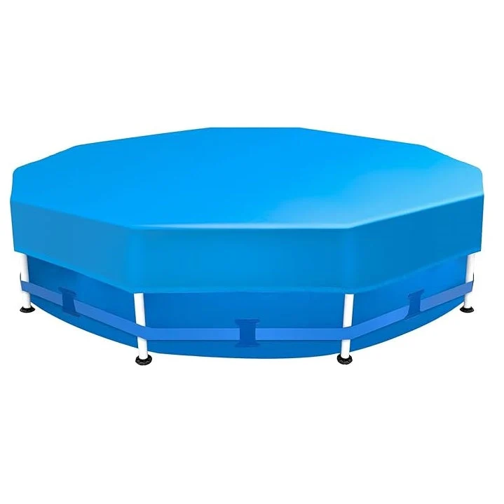 Sekey Poolabdeckung rund, passend für runde Stahlrahmenpools, reißfest und winddicht, mit verstellbaren Schnallen und Klettverschluss, blau