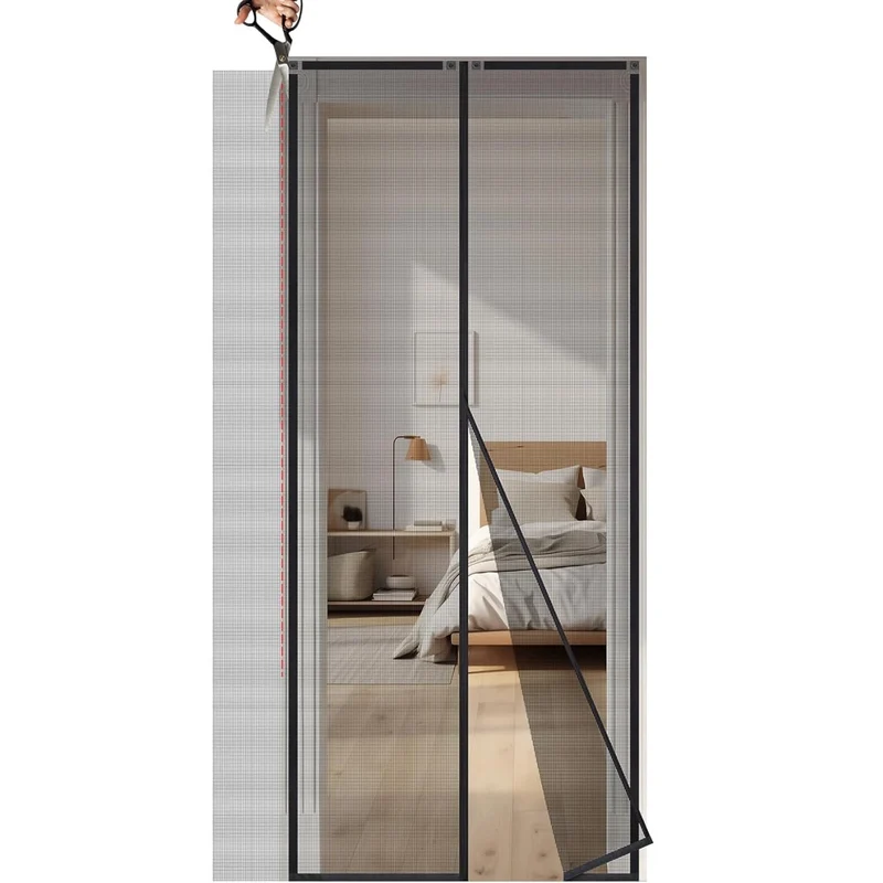 Sekey Magnet Fliegengitter für Balkontüren – Zuschneidbar & selbstklebend, ohne Bohren (bis 155x245 cm, Schwarz)