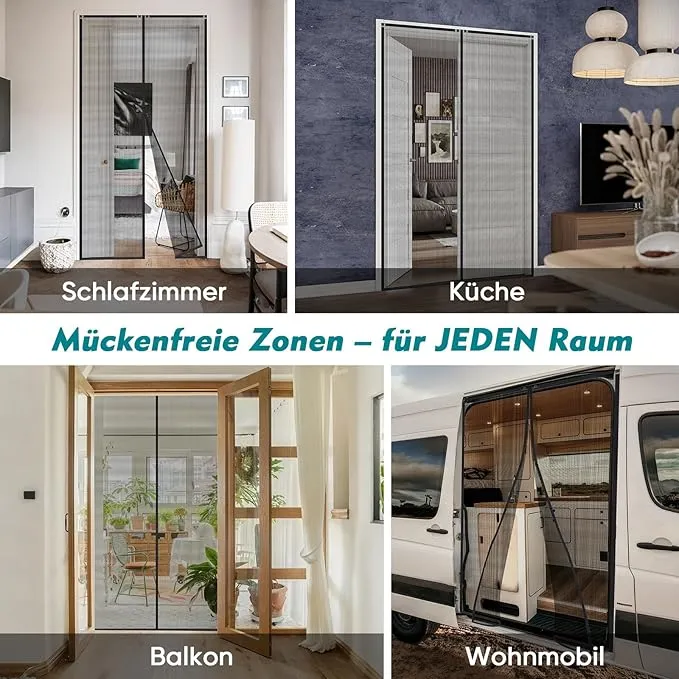 Sekey Magnet Fliegengitter für Balkontüren – Zuschneidbar & selbstklebend, ohne Bohren (bis 155x245 cm, Schwarz)