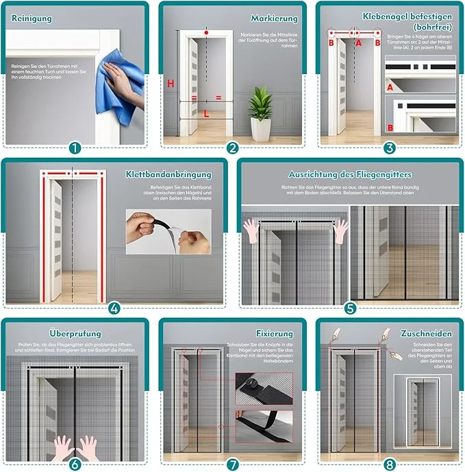 Sekey Magnet Fliegengitter für Balkontüren – Zuschneidbar & selbstklebend, ohne Bohren (bis 155x245 cm, Schwarz)