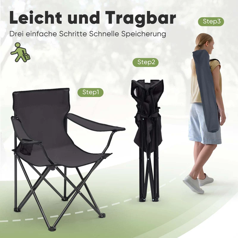 Sunula faltbarer Campingstuhl, ultraleicht, 1,65 kg, mit Getränkehalter, Tragetasche, kompakt klappbar, ideal für Camping, Garten und Ausflüge