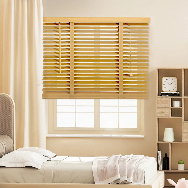 Sekey Jalousie aus Echtholz- Naturholzfarbe - 50 mm Lamellen mit natürlicher Holzoptik