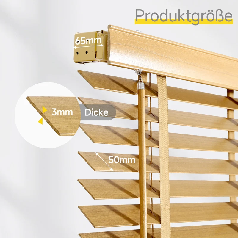 Sekey Jalousie aus Echtholz- Naturholzfarbe - 50 mm Lamellen mit natürlicher Holzoptik