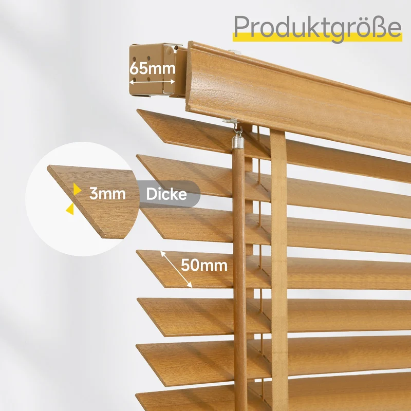 Sekey Jalousie aus Echtholz- Eichenfarbe - 50 mm Lamellen mit natürlicher Holzoptik