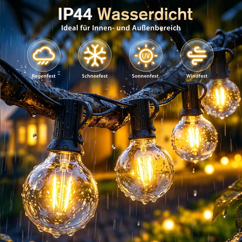 Salcar G40 Solar Lichterkette Außen 15 m (20+1 Glühbirnen), LED Solar Gartenleuchte Outdoor, Warmweiß, Solar & USB aufladbar, Fernbedienung, 8 Modi, Dimmbar, Timer, IP44 wetterfest für Garten, Balkon & Terrasse