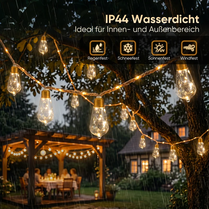 Salcar LED Solar Hanfseil Lichterkette Outdoor Vintage, 8 m (5 m Lichterkette + 3 m Zuleitung), 10 lange LED-Glühbirnen mit 149 LEDs, Warmweiß, Solar & USB aufladbar, Fernbedienung, 8 Lichtmodi, Wetterfest für Garten, Balkon & Terrasse