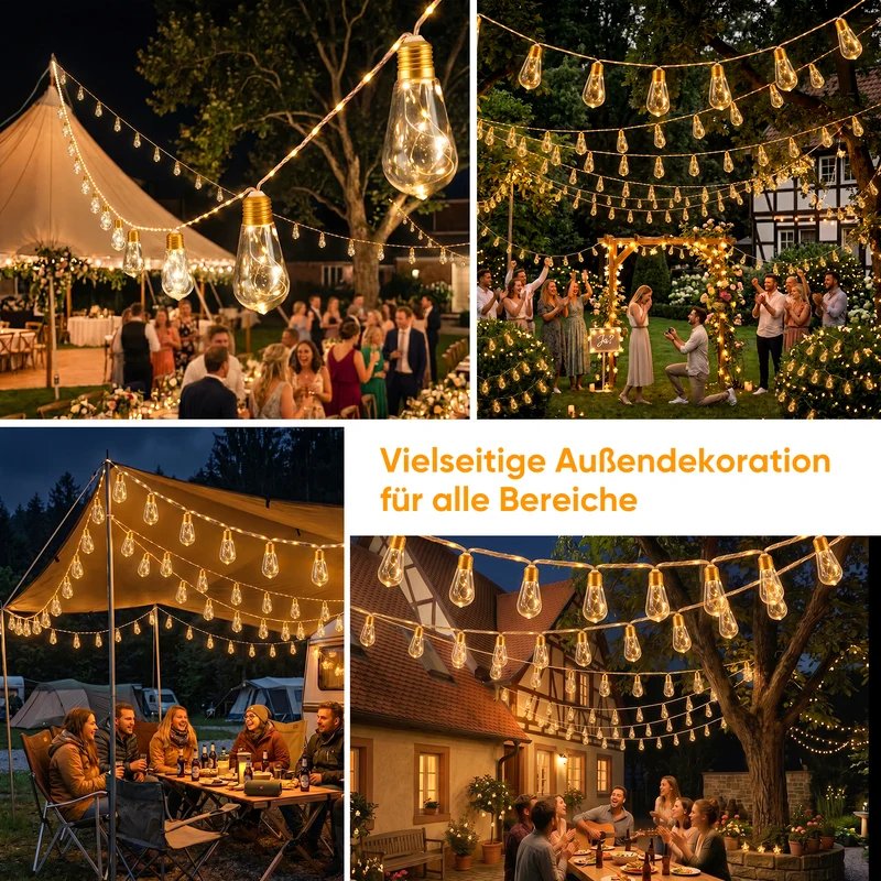 Salcar LED Solar Hanfseil Lichterkette Outdoor Vintage, 8 m (5 m Lichterkette + 3 m Zuleitung), 10 lange LED-Glühbirnen mit 149 LEDs, Warmweiß, Solar & USB aufladbar, Fernbedienung, 8 Lichtmodi, Wetterfest für Garten, Balkon & Terrasse