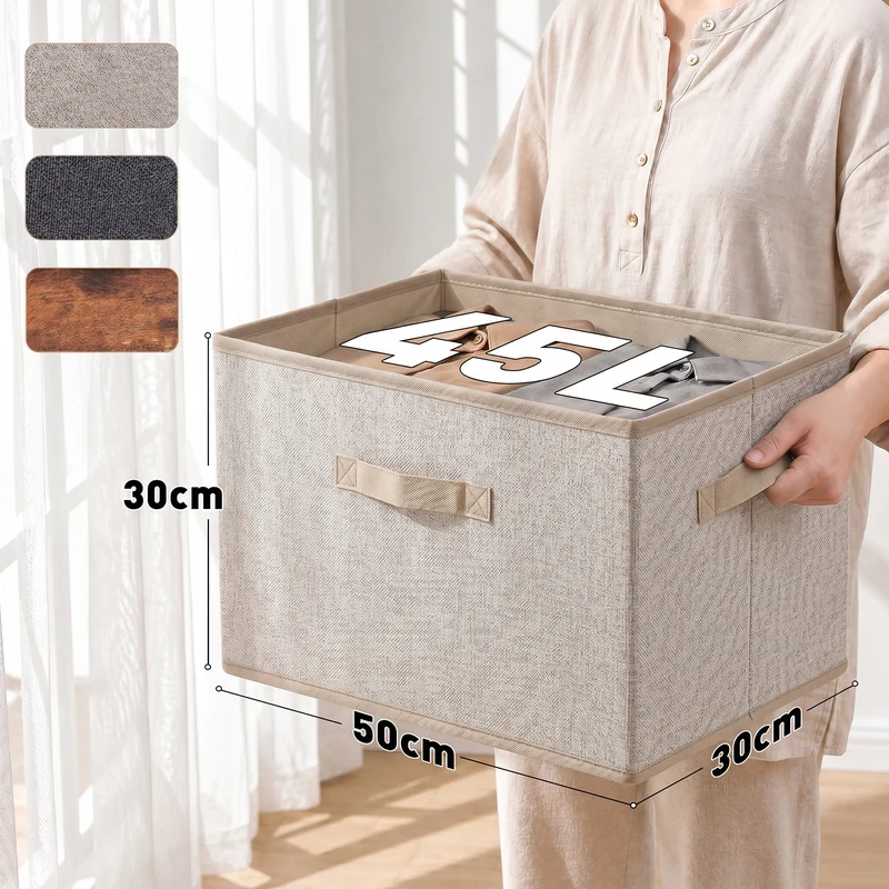 Sekey Aufbewahrungsboxen mit Deckel & Griffen – Faltbare Stoffboxen Organizer 50×30×30 cm, stapelbar für Kleiderschrank & Regal – 3er/6er Set, Beige