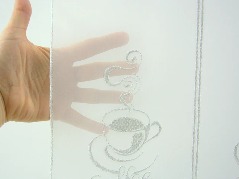 nach Maß Scheibengardine bestickt weiß Kaffee Cafe Höhe 30/45/60cm Bistrogardine