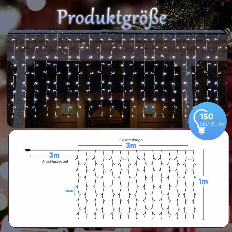 Salcar LED Eisregen Fenster Lichtervorhang – Kaltweiß, 8 Modi, Timer & Memory, IP44 Wasserdicht – Für Innen & Außen, Weihnachtsbeleuchtung für Fenster, Balkon & Wand (2m/3m/6m)
