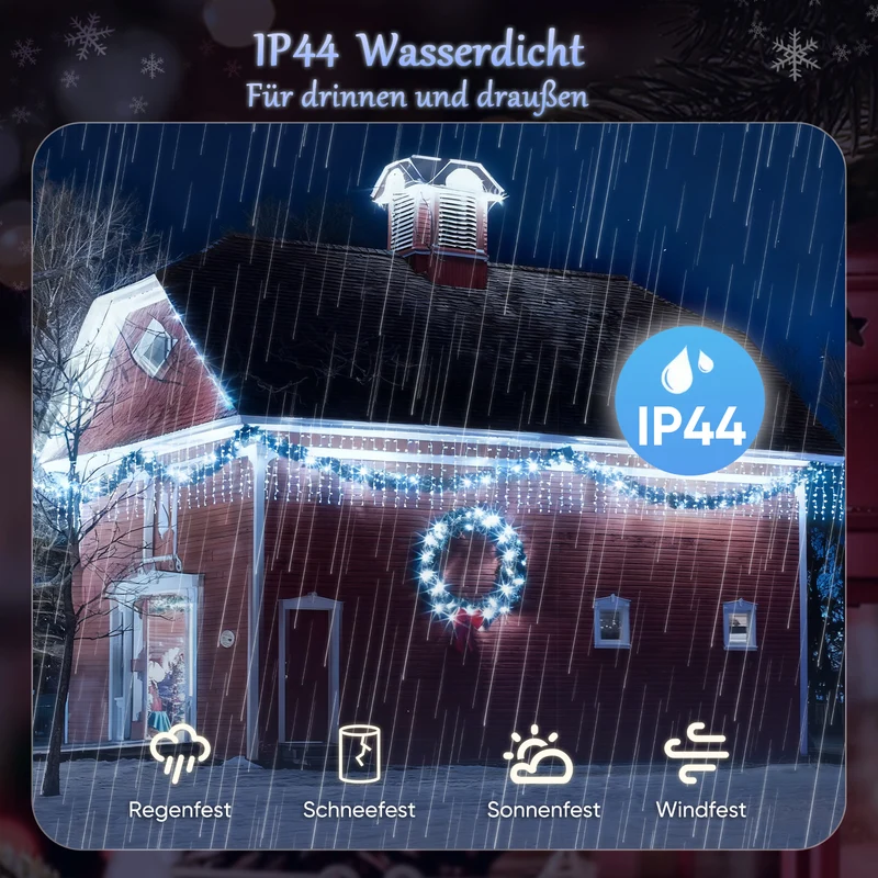 Salcar LED Eisregen Fenster Lichtervorhang – Kaltweiß, 8 Modi, Timer & Memory, IP44 Wasserdicht – Für Innen & Außen, Weihnachtsbeleuchtung für Fenster, Balkon & Wand (2m/3m/6m)