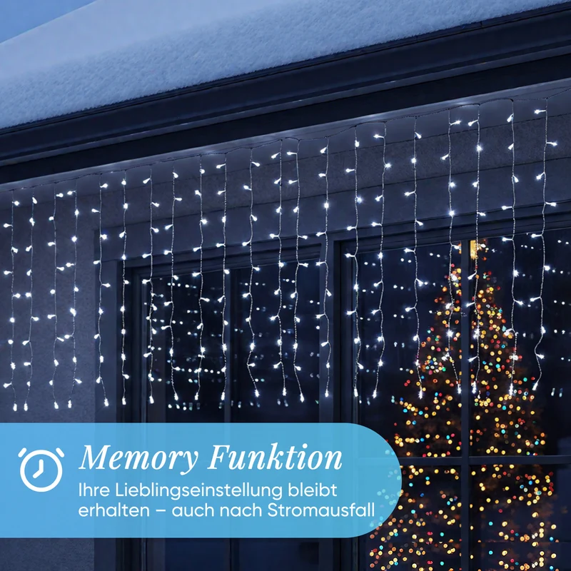 Salcar LED Eisregen Fenster Lichtervorhang – Kaltweiß, 8 Modi, Timer & Memory, IP44 Wasserdicht – Für Innen & Außen, Weihnachtsbeleuchtung für Fenster, Balkon & Wand (2m/3m/6m)