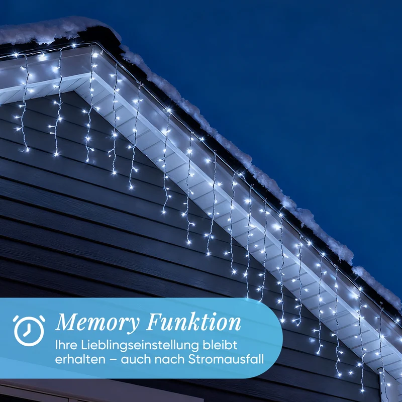 Salcar LED Eisregen Fenster Lichtervorhang – Kaltweiß, 8 Modi, Timer & Memory, IP44 Wasserdicht – Für Innen & Außen, Weihnachtsbeleuchtung für Fenster, Balkon & Wand (2m/3m/6m)