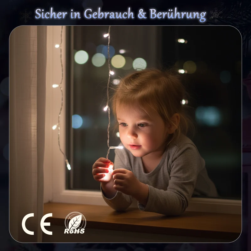 Salcar LED Eisregen Fenster Lichtervorhang – Kaltweiß, 8 Modi, Timer & Memory, IP44 Wasserdicht – Für Innen & Außen, Weihnachtsbeleuchtung für Fenster, Balkon & Wand (2m/3m/6m)