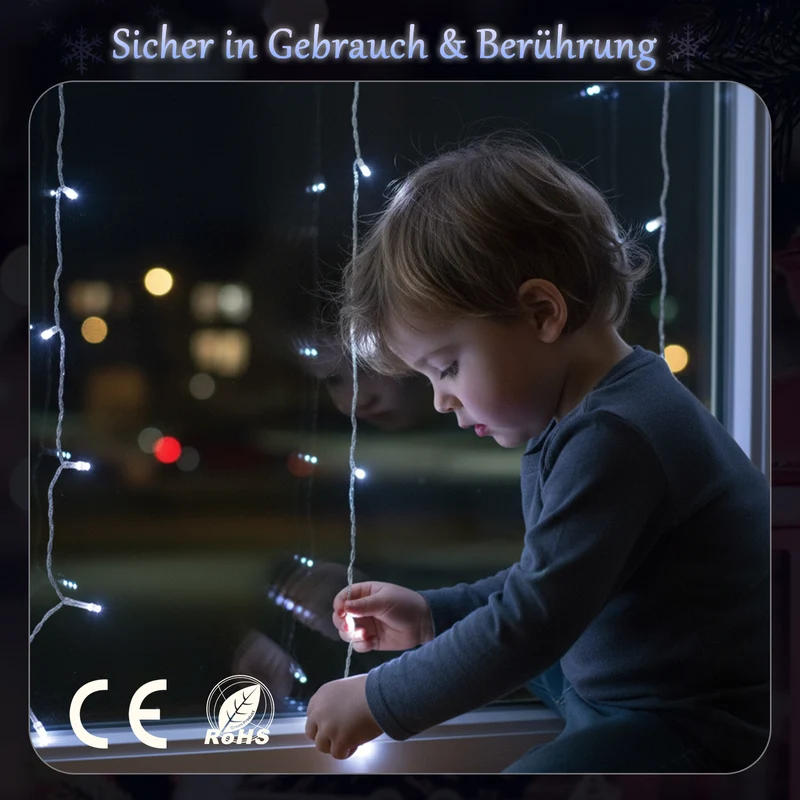 Salcar LED Eisregen Fenster Lichtervorhang – Kaltweiß, 8 Modi, Timer & Memory, IP44 Wasserdicht – Für Innen & Außen, Weihnachtsbeleuchtung für Fenster, Balkon & Wand (2m/3m/6m)