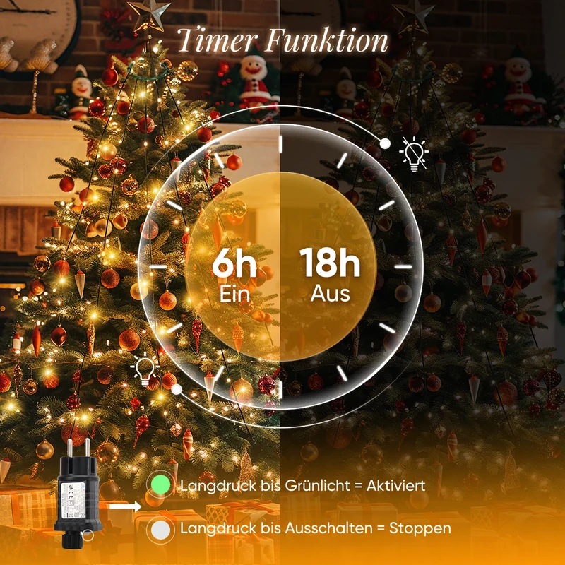 Salcar Weihnachtsbaum Lichterkette mit Ring & Girlanden – Warmweiß & Bunt, 9 Modi, Timer & Speicherfunktion, IP44 Wasserdicht – Für 0,9m bis 3,5m Tannenbäume