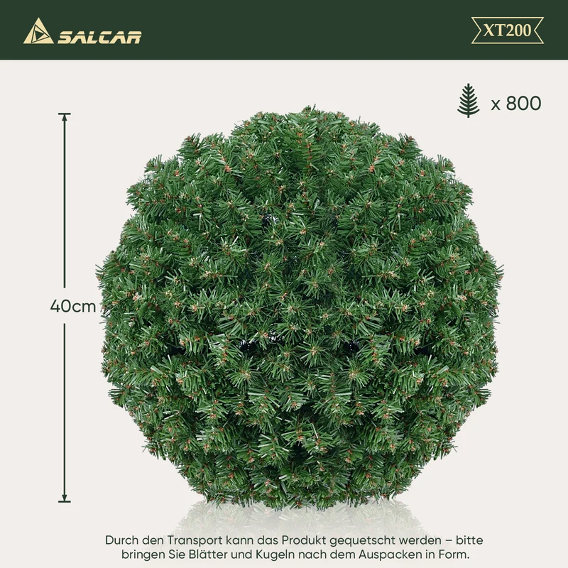 Salcar DIY Weihnachtskugel 40 cm – Grüne PVC Dekokugel zum Hängen, wetterfest & langlebig – Vielseitige Weihnachtsdekoration für Innen- und Außenbereich