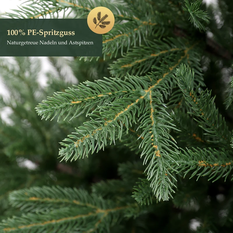 Salcar Premium Künstlicher Weihnachtsbaum aus 100 % PE Spritzguss – Realistischer Fichtenbaum mit naturgetreuem Stamm, stabilem Holzständer und Aufbewahrungsbeutel – 180 cm / 210 cm
