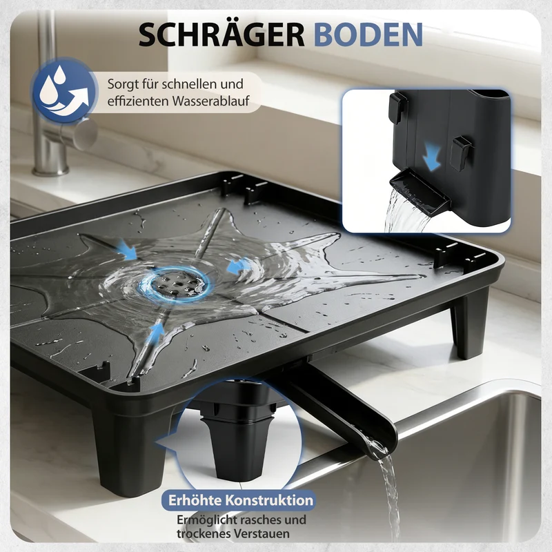 Sekey 2-stufiges Abtropfgestell Geschirr – Platzsparender Doppel-Geschirrständer mit Besteckablage, Rostfrei & Schwarz für Spüle und Küchenarbeitsplatte