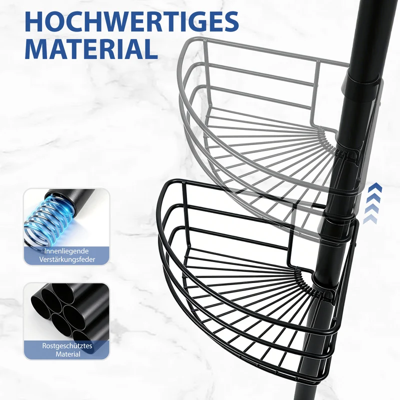 Sekey Duschregal Ohne Bohren – Höhenverstellbares Teleskop-Duschregal 79–315 cm mit 4 festen Körben, Eck-Design & stabiler Stand für Badezimmer