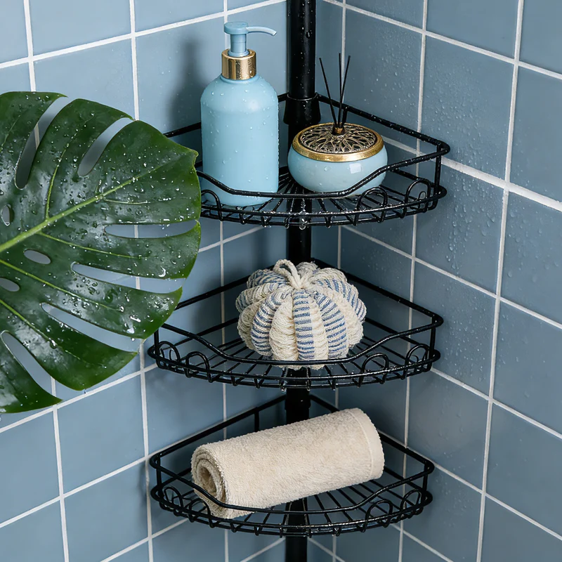 Sekey Duschregal Ohne Bohren – Höhenverstellbares Teleskop-Duschregal 79–315 cm mit 4 festen Körben, Eck-Design & stabiler Stand für Badezimmer