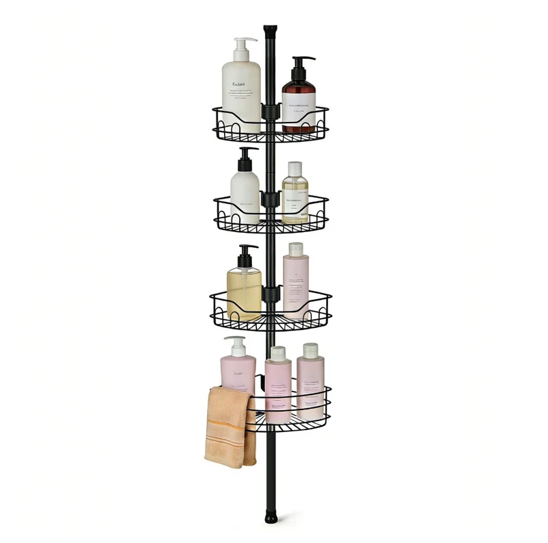 Sekey Duschregal Ohne Bohren – Höhenverstellbares Teleskop-Duschregal 79–315 cm mit Klicksystem, Rostfrei & Eck-Design, Stabiles Badezimmer-Organizer