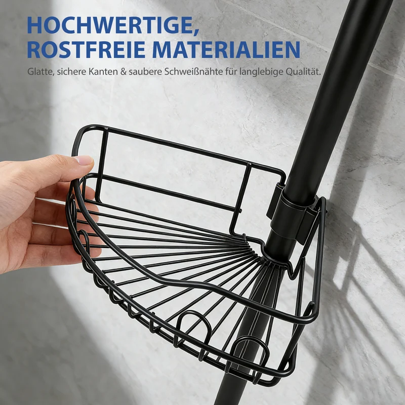 Sekey Duschregal Ohne Bohren – Höhenverstellbares Teleskop-Duschregal 79–315 cm mit Klicksystem, Rostfrei & Eck-Design, Stabiles Badezimmer-Organizer