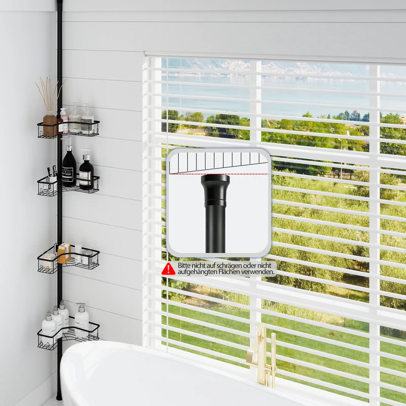 Sekey Duschregal Ohne Bohren – Höhenverstellbares Eck-Duschregal 79–315 cm mit 4 Körben & Klicksystem, Stabiles Teleskop-Dusch-Organizer für Badezimmer