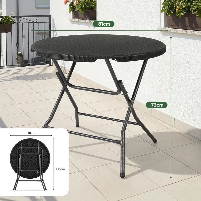 Sekey Runder Klapptisch Ø 81 cm – Campingtisch & Balkontisch klappbar, stabiler Gartentisch in Holzoptik, Beistelltisch für Balkon, Garten & Terrasse