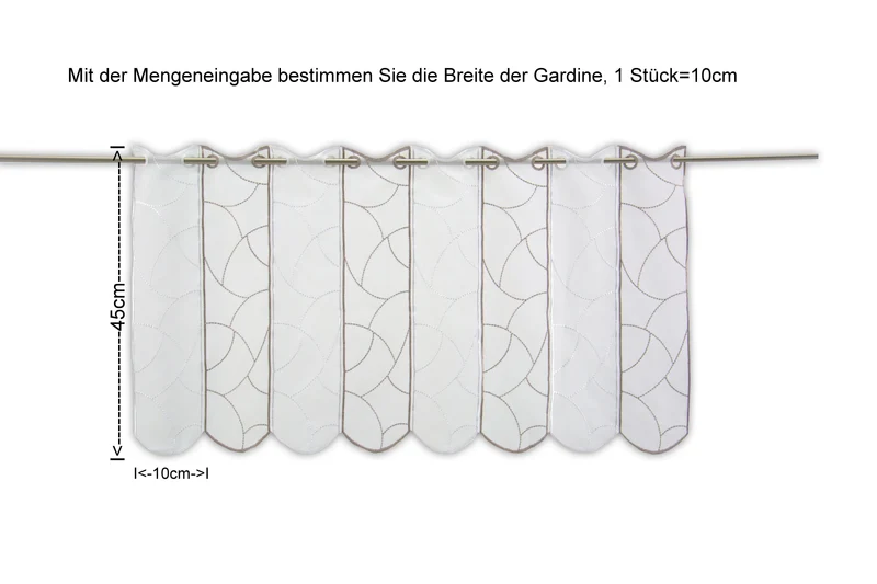Scheibengardine taupe weiß bestickt Höhe 45/60cm nach Maß