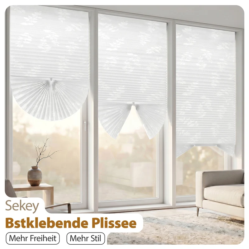 Sekey Klebefix Plissee 2er-Set ohne Bohren – Dachfenster Plissee zum Kleben, höhenverstellbar & kürzbar, Sonnenschutz & UV-Schutz, für schräge Fenster geeignet
