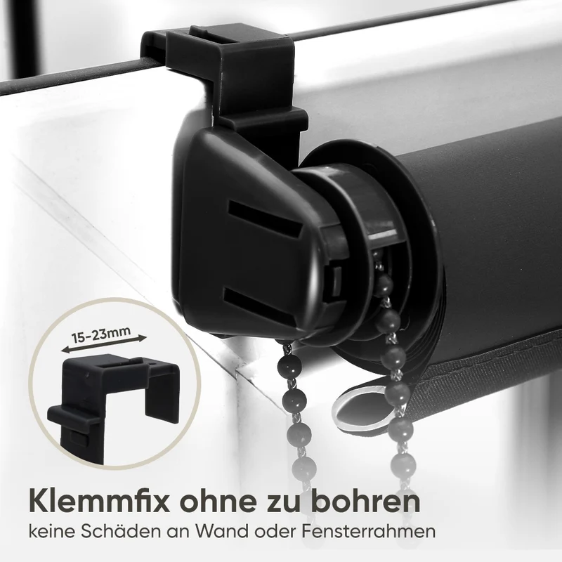 Sekey Verdunkelungsrollo ohne Bohren – Klemmfix Seitenzugrollo für Fenster, Sonnenschutz & Sichtschutz, 100 % Polyester, Schwarz