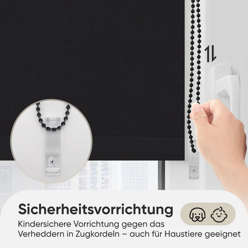 Sekey Verdunkelungsrollo ohne Bohren – Klemmfix Seitenzugrollo für Fenster, Sonnenschutz & Sichtschutz, 100 % Polyester, Schwarz